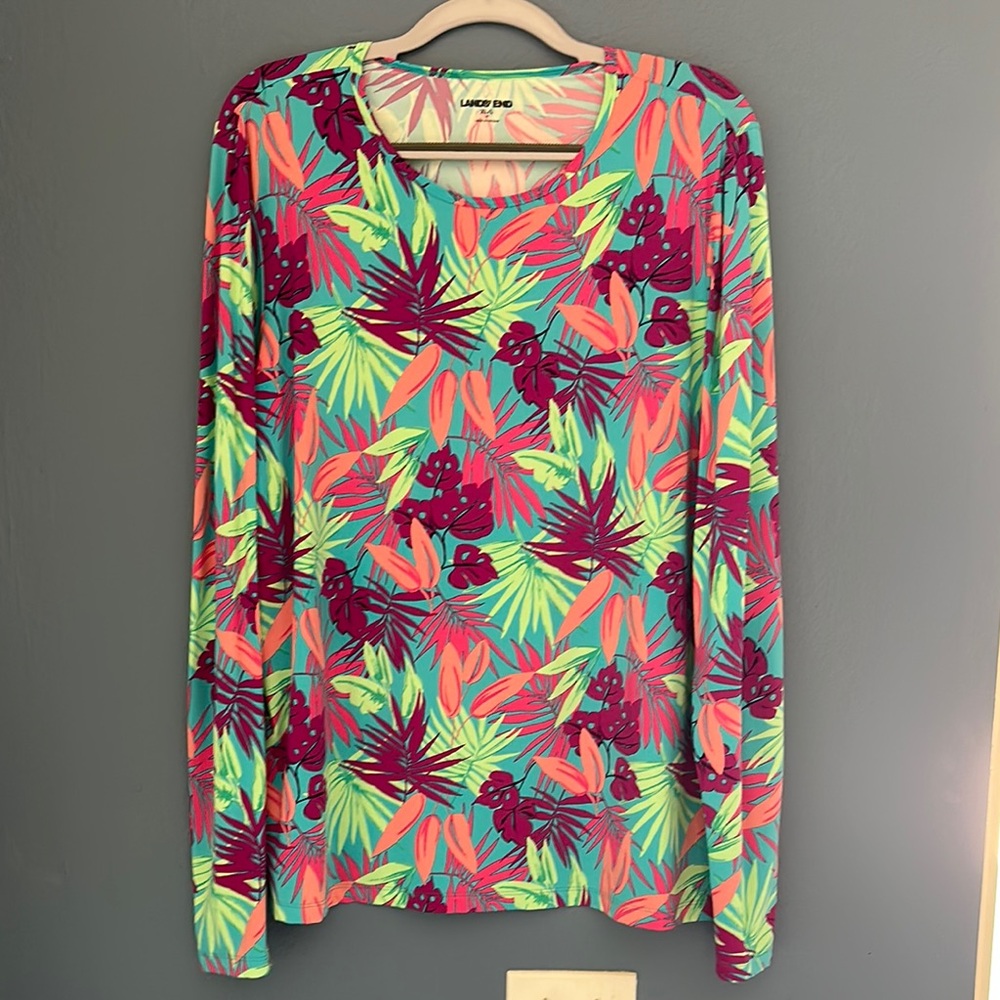 Land’s End Women's Tropical Print Rash Guard- Multicolor